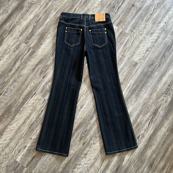 Luxury Escada Designer Denim Bootcut Gold Striped Jeans 40 Euro - Picture 2 of 11